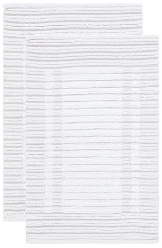 SAFAVIEH Plush Master Bath Greyson Collection - 2' x 3', White, Handmade Cotton, Washable & Slip Resistant, Striped Design, Bathmat Set of 2 - color: White