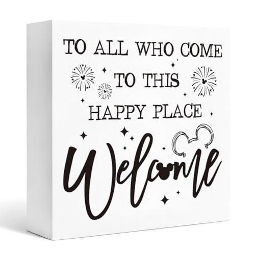 Farmhouse Home Decor Sign, To All Who Come to This Happy Place Welcome White Wooden Box Plaque for Shelf Tabletop Display, Rustic Housewarming Accent 5x5 Inches - color: Homre Sign 11