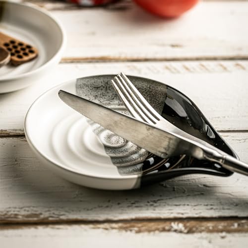 Large Ceramic Spoon Rest for Stove Top and Kitchen Counter, No Mess | Heat-Resistant Spoon Holder for Cooking Utensils, Spatula and Ladles | Nonstick, Dishwasher Safe, Cute Design, Gradient Black - color: Gradient Black