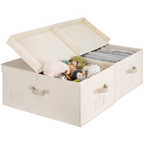 StorageWorks 55L Extra Large Fabric Storage Bins with Lid, Foldable Closet Organizer Boxes with Label and Handles, Decorative Storage Baskets for Clothing and Blankets, Cream White, 2-Pack - color: Cream White, size: Jumbo