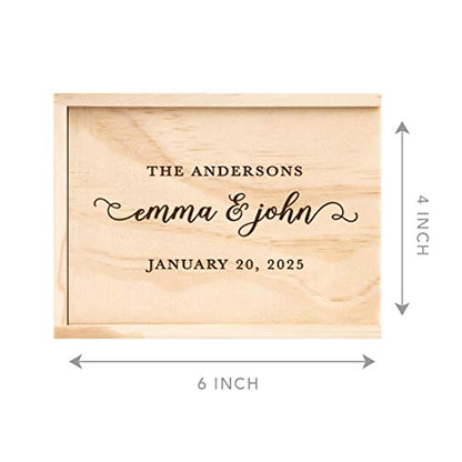 Koyal Wholesale Custom Engraved Wedding Keepsake Box, 4 x 6 -inch, Custom Couple Last Names, Name and Date, Natural Wood - color: Couples Last Name