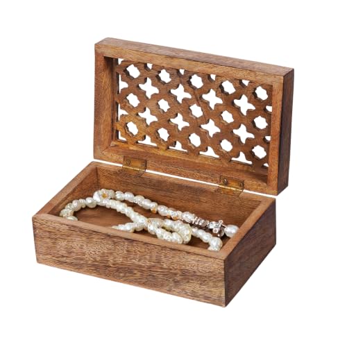 Trellis Mango Wood Storage Box - Medium Burnt, 7.5 in | Handcrafted keepsake box featuring an easy opening lid to create storage for delicate jewelry or home décor accents. - color: Medium Burnt, size: Medium