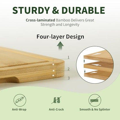 BAMBANG Bamboo Cutting Board Set, 3-Piece Wooden Chopping Boards for Kitchen, Non-Toxic Butcher Block with Juice Groove, Large Medium Small Cutting Boards for Meat, Vegetables & Cheese - color: Natural
