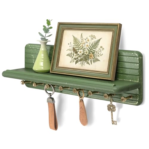 Rebee Vision Key Holder Wall Mount with 8 Key Hooks for Room Decor, Green | Pine Wood, Key Holder for Wall, Round Corner, Key Hanger for Wallets, Mail Sorter, Neat New House Essentials, Home Storage - color: Green