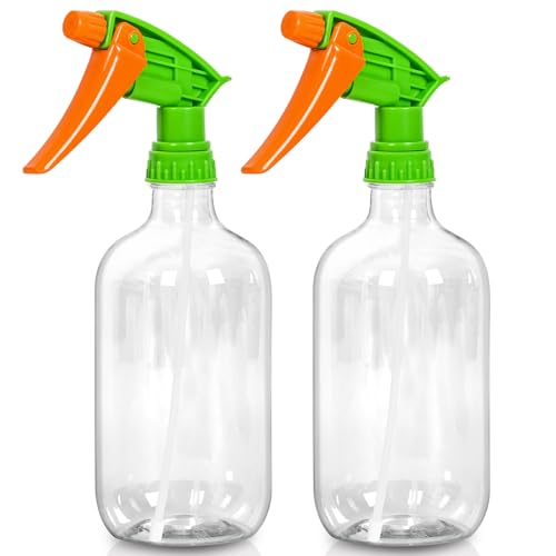 Cleaning Spray Bottles for Plants Misters Inside, 2 Pack 16.9 oz Squirt, Water Spray Bottle Mist Sprayer, No Leak Hair Mister Empty Adjustable Nozzle (Transparent Orange) - color: Transparent bottle+orange nozzle, size: 16.9 oz