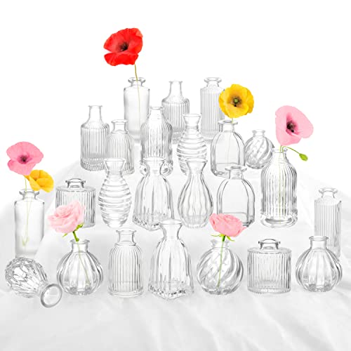 Bud Vases in Bulk 24, Small Glass Vase for Table Centerpieces | Vintage Vases Mini Clear Single Flower Vase Bulk for Wedding Decor Rustic Decorative Christmas Vases Set Home Decorations - color: Clear, size: 2 Packs
