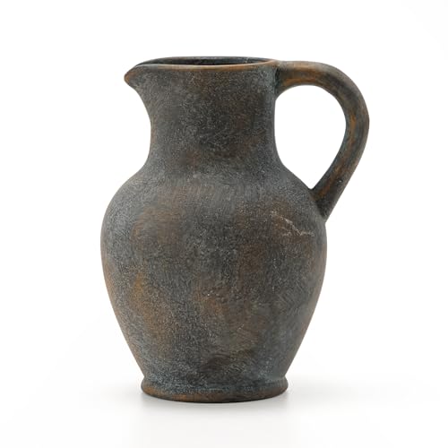 SIDUCAL Ceramic Rustic Farmhouse Vase with Handle, Terracotta Vase, Minimalist Decorative Vases for Home Decor, Table, Wedding,Living Room, Shelf, Decoration(BD) - color: Black and Gold