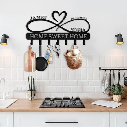 Personalized Metal Key Holder for Wall | Heart Shape Key Holder Wall Mount | Custom Couple's Name Key Rack Coat Rack | Wedding Couple Gifts | Key Holder Wall Hanging for Kitchen Bedroom Hallway - color: 07 Heart