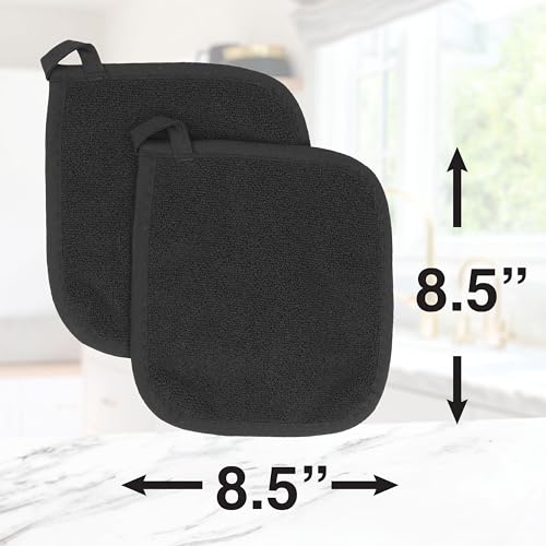 RITZ Terry Potholder & Hot Pad: Unparalleled Heat Resistant, Durable 100% Cotton – Ergonomically Designed for Optimal Grip – Easy-Care Machine Washable – 4-Pack, Black - color: Black, size: 4-Pack