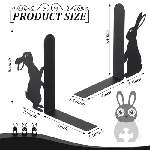 Bunny Metal Bookends Set of 2 Styles Easter Cute Rabbit Book Ends for Bookshelf Decor Organizer for Home Office Desk Gift for Rabbit Lovers Readers Teachers Friends Easter - style: Bunny