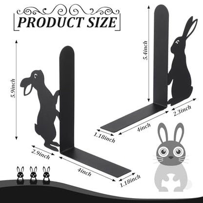 Bunny Metal Bookends Set of 2 Styles Easter Cute Rabbit Book Ends for Bookshelf Decor Organizer for Home Office Desk Gift for Rabbit Lovers Readers Teachers Friends Easter - style: Bunny