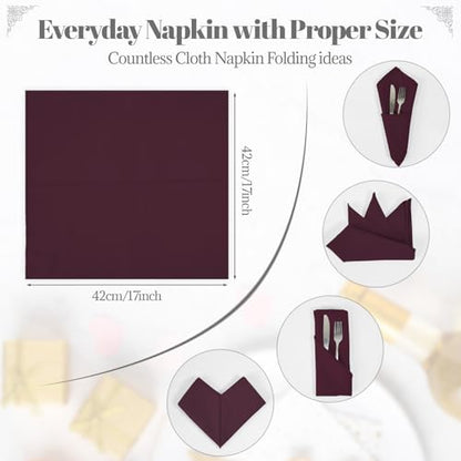 PLOYMONO Burgundy Cloth Napkins - 8 Pack 17" x 17" Polyester Dinner Napkins | Heavy Duty 180 GSM Cloth Napkins with Hemmed Edges - Great for Restaurants, Weddings, Parties, Banquets Dinner - color: Burgundy