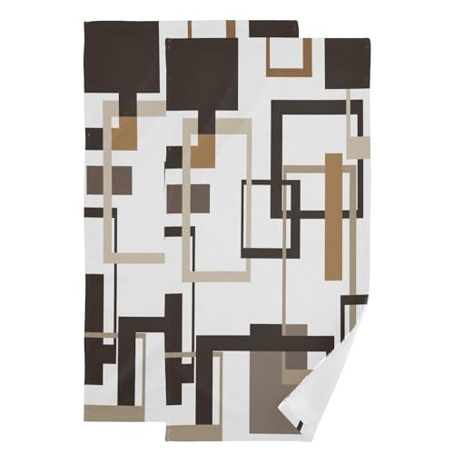 Vintage Tan Brown Black and White Abstract Hand Towels for Bathroom Set of 2,Absorbent Modern Minimalist Kitchen Towels 14"x28",Decorative Bathroom Towels for Bath,Face,Guest,Hair,Shower - color: Brown Tan