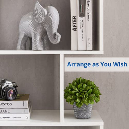 Set of 2 Geometric Bookcase, S-Shaped Modern Bookshelf, Room Divider Bookshelf, 62" Tall Unique Abstract Bookcase with 5-Tier Display Shelf for Living Room Office, White - color: White