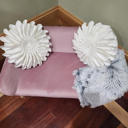 JWH 3D Flower Throw Pillow Covers Decorative Aesthetic Sunflower Accent Pillow Cases Handmade Pillowcase Round Cushion for Car Bedroom Bed Couch Chair with Insert 12 Inch White