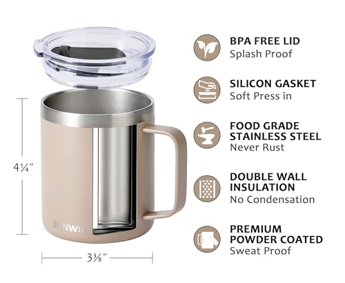 SUNWILL Travel Coffee Mug Set of 2, Insulated Tumbler with Lid, 14oz Stainless Steel Cup with Handle for Camping, Office, Home, Powder Coated Cream & Taupe - color: Powder Coated Cream & Taupe