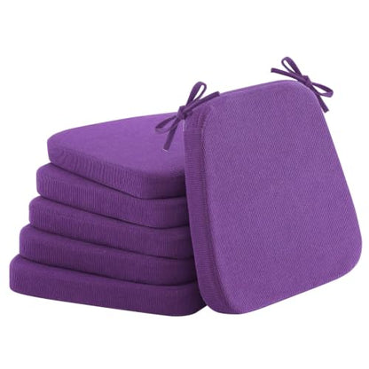 Dining Chair Cushions, Purple, 17"x16", Set of 6 | 2'' Thick Cooling Gel High-Density Foam, Ties and Non-Slip Bottom, Removable Washable Cover, For Dining and Kitchen - color: Purple, size: 6 Count (Pack of 1)
