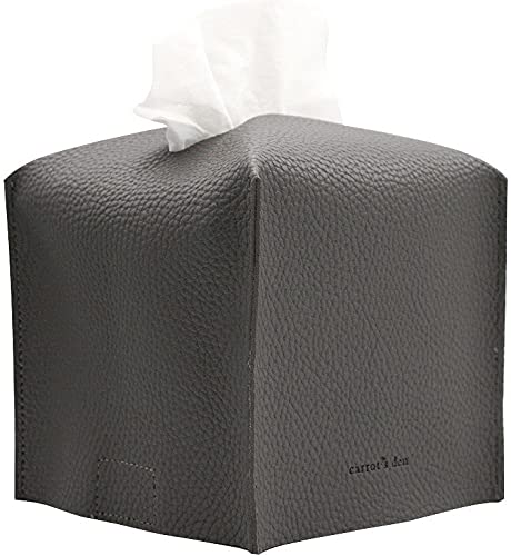 Carrot’s Den PU Leather Tissue Box Cover Holder, Bathroom Decor, Charcoal | Faux leather square holder fits standard facial tissue boxes. Decorative aesthetic accent for office desk, guest bedroom. - color: Charcoal