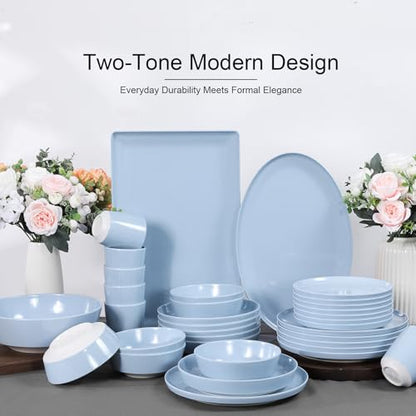 Webbylee ‌16" Melamine Oval Platter Set of 2- Lightweight Durable Serving Tray for Party, Catering & Home | Dishwasher Safe, Fits Turkey/Charcuterie-Blue & Beige - color: Cream-Blue / 16-O, size: 15.8-inch
