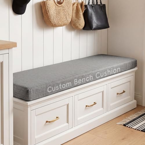 Custom Bench Cushion Waterproof, Non-Slip, Any Shape, 100+Color | 70D High Density Foam, TPU Outdoor Patio Cushion, Indoor Window Seat Cushion, Removable Machine-Washable Zippered Cover