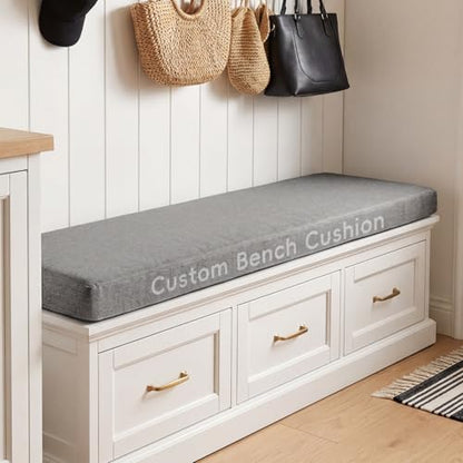 Custom Bench Cushion Waterproof, Non-Slip, Any Shape, 100+Color | 70D High Density Foam, TPU Outdoor Patio Cushion, Indoor Window Seat Cushion, Removable Machine-Washable Zippered Cover