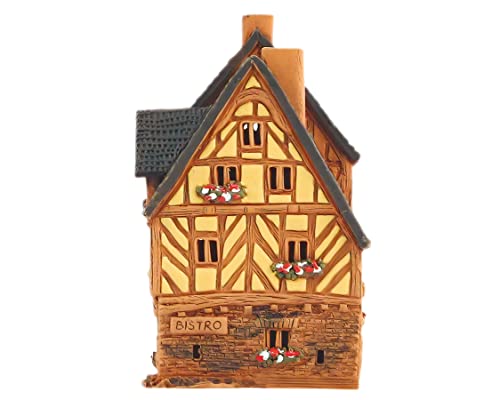 Ceramic Art Tealight Candle Holder Room Decoration Handcrafted Collectible Miniature Aroma Light House Traditional Half-Timbered Houses in The Old Town of Rennes, France B299AR*