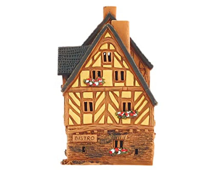 Ceramic Art Tealight Candle Holder Room Decoration Handcrafted Collectible Miniature Aroma Light House Traditional Half-Timbered Houses in The Old Town of Rennes, France B299AR*