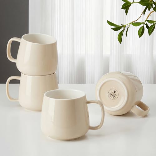 Teocera Coffee Mugs Set of 4-12oz Chip-Resistant Ceramic Cups with Ergonomic Handle | Dishwasher & Microwave Safe Cream Mugs | Keeps Beverage Hot, Perfect for Family Kitchen & Holiday Gifts - color: Cream