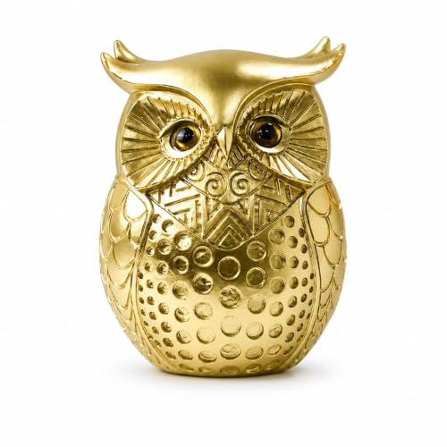 Gold Owl Figurine, Resin Owl Statue with Modern Geometric Pattern, Decorative Shelf Accent for Home Office Desk, Bookshelf, Living Room, Owl Lover Gift - color: Gold