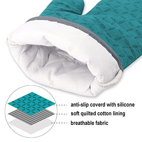 KEGOUU Oven Mitts and Pot Holders 6pcs Set, Kitchen Oven Glove High Heat Resistant 500 Degree Extra Long Oven Mitts and Potholder with Non-Slip Silicone Surface for Cooking (Lake Blue) - color: Lake Blue