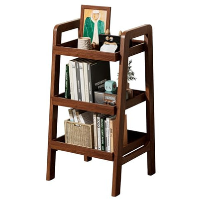 Solid Wood Ladder Shelf, 3 Tier Open Bookcase Storage Shelf | Space-saving vertical organizer, stable ladder structure, display solution for books, plants, decor and household essentials