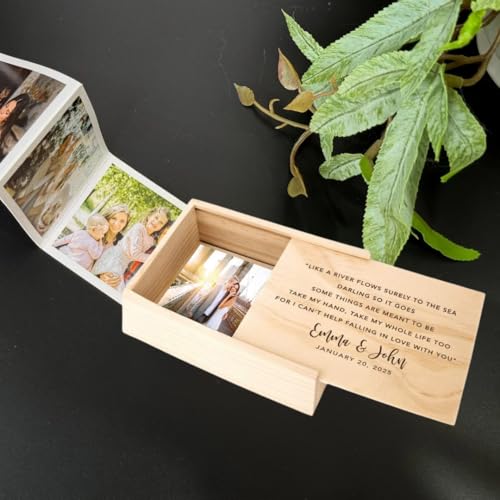 Koyal Wholesale Custom Can't Help Falling In Love Wedding Keepsake Box, 4 x 6 -inch, Custom Names, and Date, Natural Wood Keepsake Box with Lid, Gift for Him & Her Photo Album Memory Gift Box - color: Can't Help Falling In Love