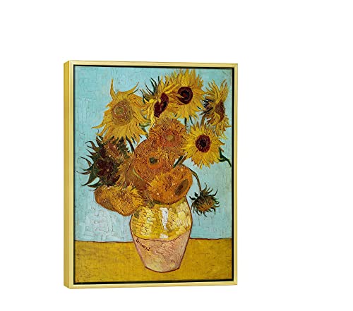 Wieco Art Framed Wall Art Canvas Prints of Sunflower by Vincent Van Gogh Paintings Reproduction Abstract Wall Decorations for Living Room Golden Frame - size: 16"L x 12"W