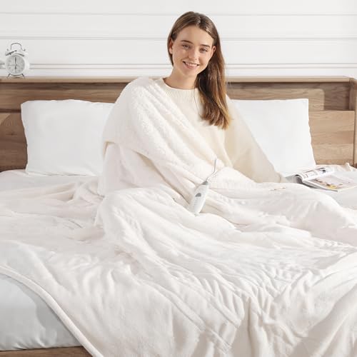 Heated Blanket White Heated Throw Blanket 50X60 Ultra Warm Electric Blanket - color: Cream, size: Throw 50" x 60"
