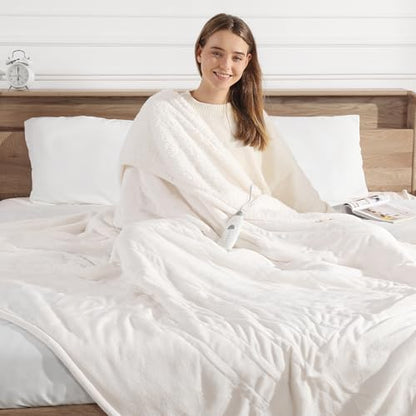 Heated Blanket White Heated Throw Blanket 50X60 Ultra Warm Electric Blanket - color: Cream, size: Throw 50" x 60"