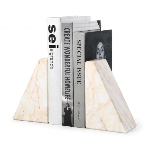 Marble Bookends for Shelves, Large Bookends for Heavy Books, Natural Stone Book Stopper for Books CD Movies, Aesthetic Decorative Book Ends, Bookshelf Table Home Decor(Golden Spider) - color: Trapezoid-gold