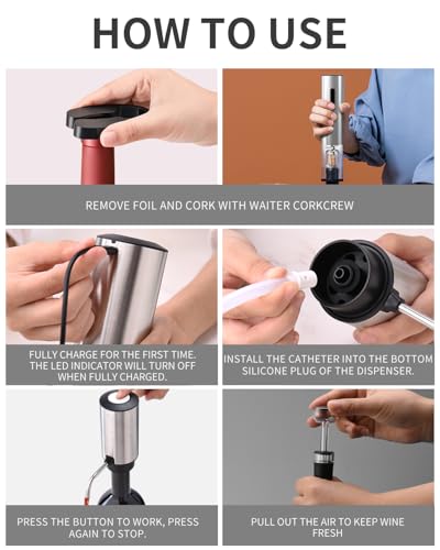 CIRCLE JOY 6-in-1 Electric Wine Opener Set Rechargeable Stainless Steel Wine Opener Gift Set with Foil Cutter, Rechargeable & Manual Wine Aerator Pourers, Vacuum Wine Stopper and Storage Base, Silver - color: 6-in-1 Silver