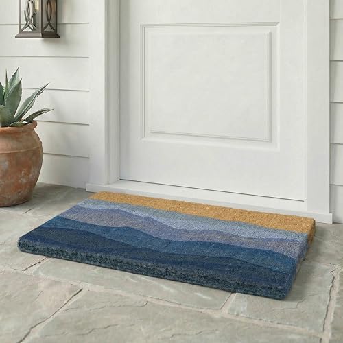 Fab Habitat Geometric Abstract Nature Extra Thick Doormat - Handwoven, Durable - Natural Coir - Entryway, Front Door, Porch, Patio -Shades of Sea Blue (18" x 30" Thick) - color: Shades of Sea - Blue, size: Large (18 x 30 inch) - Extra Thick