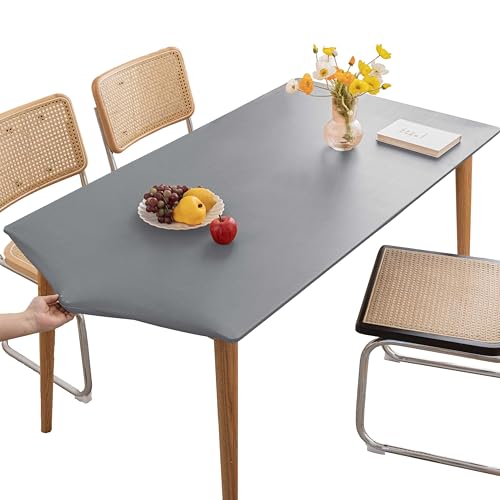 PU Stretch Fitted Rectangle Tablecloth with Elastic Edge 24 x 47 Inch Waterproof Oil Proof Table Cloth Wipeable Table Cover for Indoor Outdoor Furniture Protect (Light Grey,24"x47") - color: Light Grey, size: 47" x 24" (Rectangular)