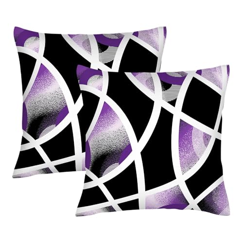Decorative Purple and Black Throw Pillow Covers 18x18 Set of 2 | Purple and White Modern Abstract Geometric Art Line Square Cushion Covers for Couch Sofa Living Room, Home Decor Violet Black - color: Purple&black