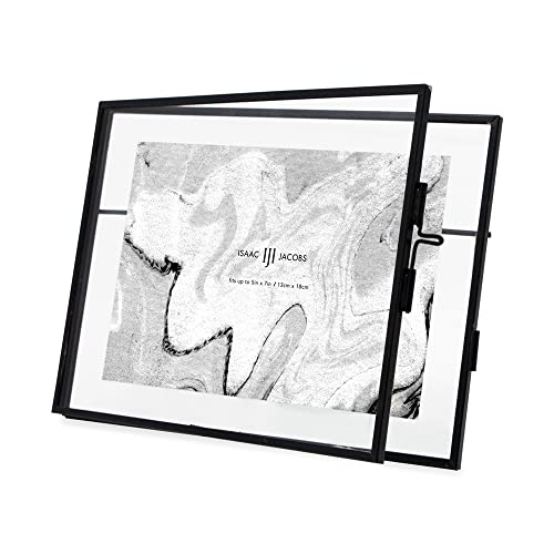 Isaac Jacobs 7x5 Black Horizontal Metal Floating Photo Frame Locket Closure | Modern Style Brass and Glass, Metal Floating Desk Photo Frame (Horizontal), with Locket Closure, Art, Mementos & Keepsakes - size: 5x7 (Horizontal)