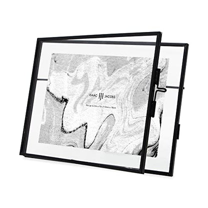 Isaac Jacobs 7x5 Black Horizontal Metal Floating Photo Frame Locket Closure | Modern Style Brass and Glass, Metal Floating Desk Photo Frame (Horizontal), with Locket Closure, Art, Mementos & Keepsakes - size: 5x7 (Horizontal)