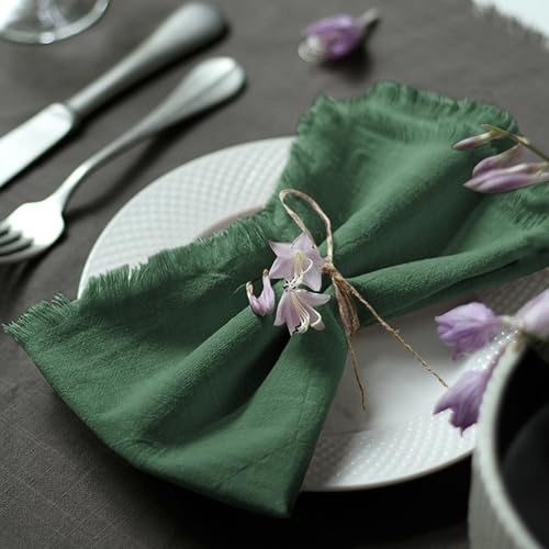 Handmade Cloth Napkins 100% Cotton Napkins with Fringe，Delicate Handmade Cloth Napkins for Dinners, Parties, Weddings and More，18 x 18 Inch Set of 4 - Green - color: Green