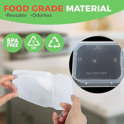 Reusable Snack Containers with Lids, 9 oz Double Compartment Plastic Snack Pack Containers Portion Control Meal Prep Snack Boxes BPA Free 20 Sets for Work Travel School