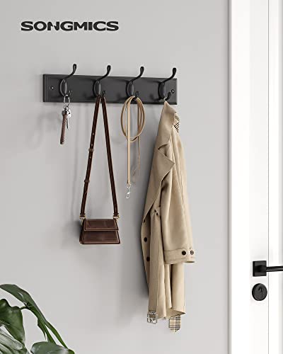SONGMICS Wall-Mounted Coat Rack, Hook Rack, 4 Dual Metal Hooks, Black | For Coats, Bags, Keys, in the Entryway, Bedroom, Living Room ULHR023B01 - color: Black, size: 1 Pack-4 Hooks, style: Without Shelf