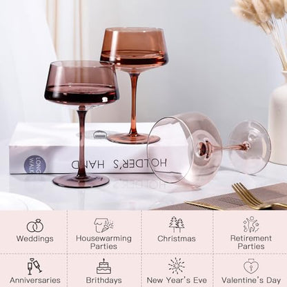 JOVGANK Amber Coupe Glasses Set of 6, Hand Blown Brown Martini Glasses 13Oz, Champagne & Cocktail Luxury Coupe Glasses, Bar Manhattan Glass, Mother's Day Gift for Espresso Martini Glass - color: Classic-Venus