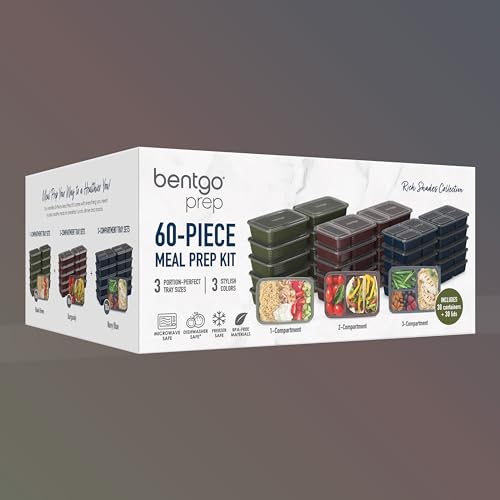 Bentgo Prep Meal Prep Kit, 1, 2 & 3-Compartment Containers, 60 Piece Set | Portion Control, Stackable, Microwave, Freezer & Dishwasher-Safe, Reusable, PFAS & BPA-Free (Rich Shades) - color: Rich Shades