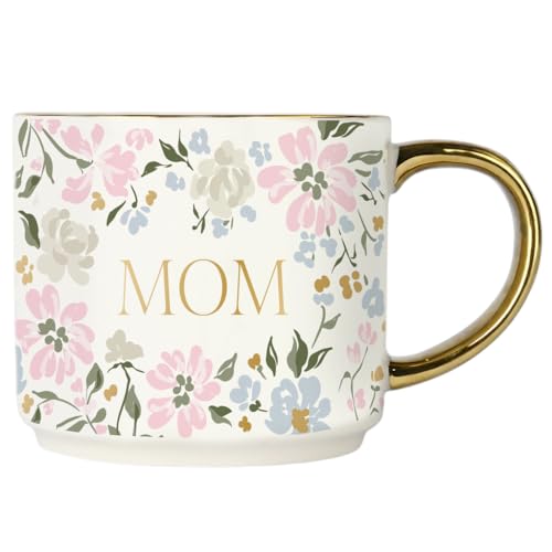 Sweet Water Decor Mug for Mom, 14oz Fine Bone China Cup with Gold Handle & Rim for Tea & Coffee Drinks, Gift Idea for Mother's Day, Mom's Birthday & Christmas, Cute Vintage Floral Design - style: Mom