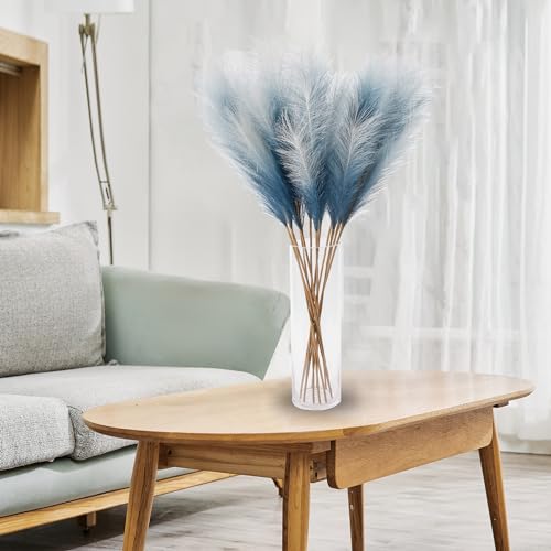 12PCS Faux Blue Gradient Pampas 38" Tall for Floor Vase | Fluffy Tall Large, Faux Pampas Grass, Fake Pompas, Artificial Pompous Grass, Floor Vase Filler - color: Navy Blue Gradient