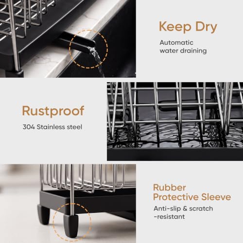 ZenSink Sponge Holder for Kitchen Sink, Kitchen Sink Caddy Organizer with Drain Tray, High Brush Holder, Rustproof 304 Stainless Steel Kitchen Counter Organizer